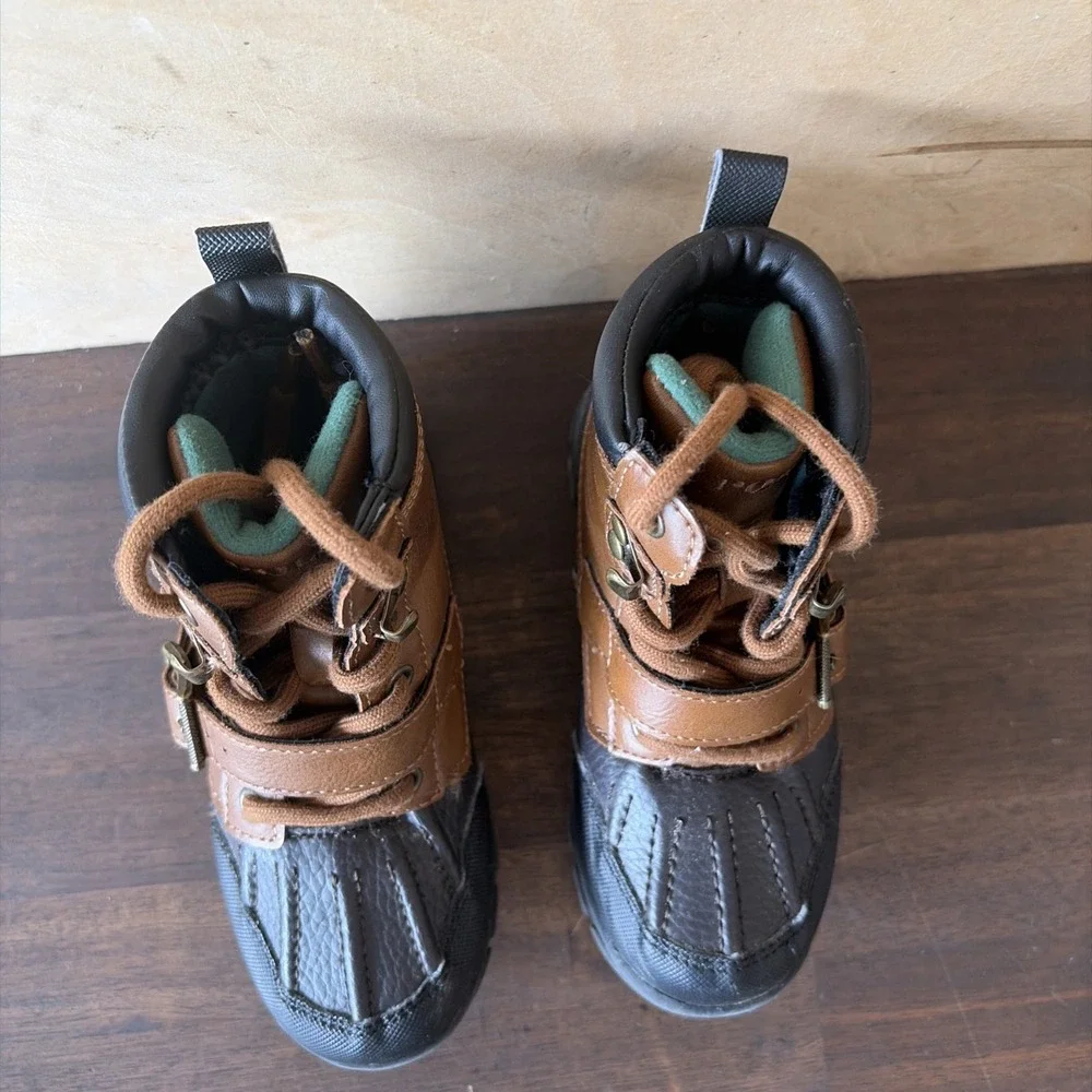 Polo Ralph Lauren Toddler Brown Black Leather Boots Water Resistant Buckle 9.5